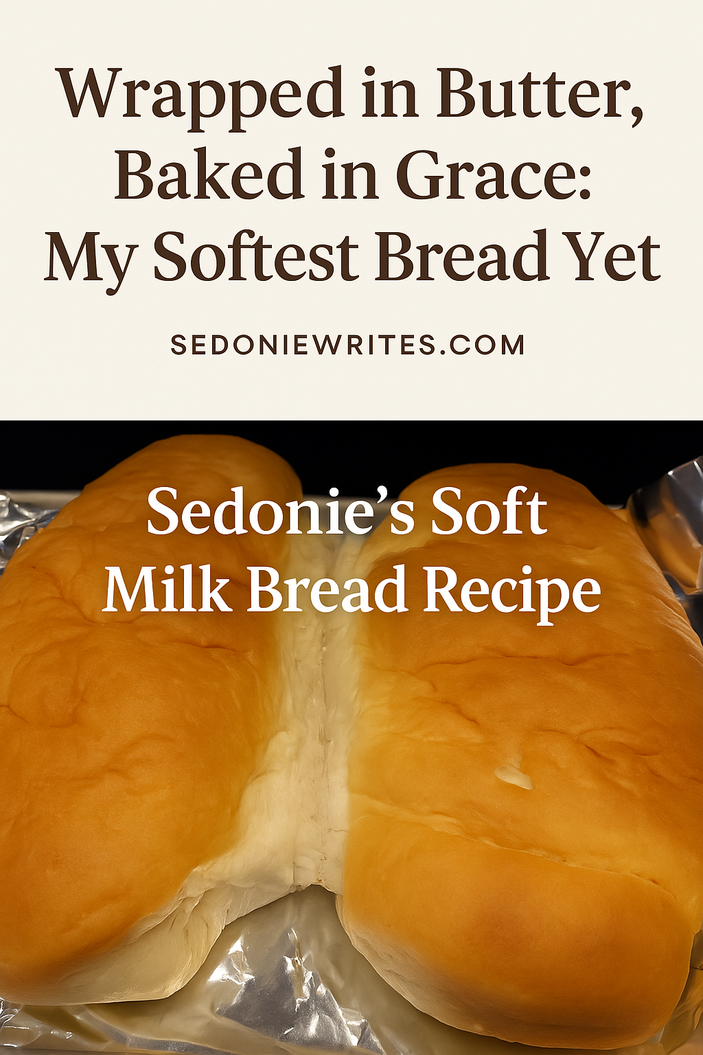 Golden, soft milk bread loaves baked by Sedonie on aluminum pan.