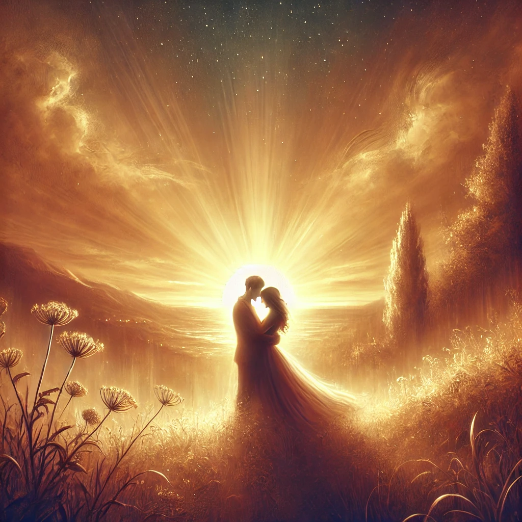 A heartfelt, romantic illustration of a couple embracing, symbolizing love, commitment, and resilience in marriage.