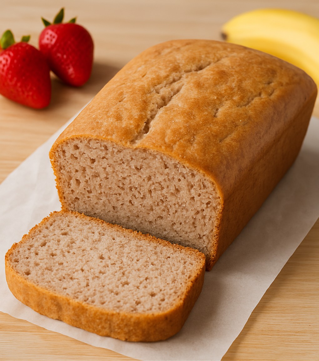 Strawberry banana smoothie bread with soft interior and golden crust.