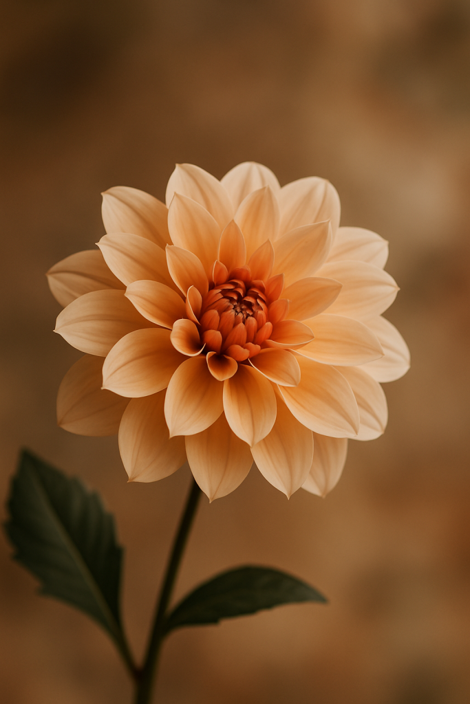 A soft peach-colored dahlia in full bloom, symbolizing grace, strength, and inner peace—complementing a heartfelt Mother’s Day poem about resilience and spiritual beauty.